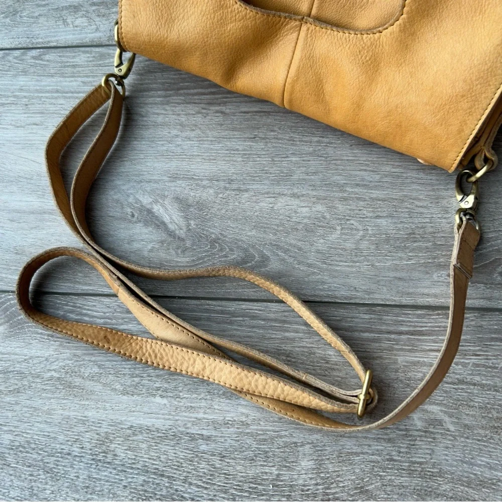 Milo Genuine Tan Leather Braided Leather Foldover Crossbody Bag - Picture 10 of 16